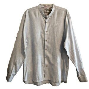 TED BAKER Mens Linen Blend Button Up Collarless Roll Tab Shirt Blue - 7 (3XL)